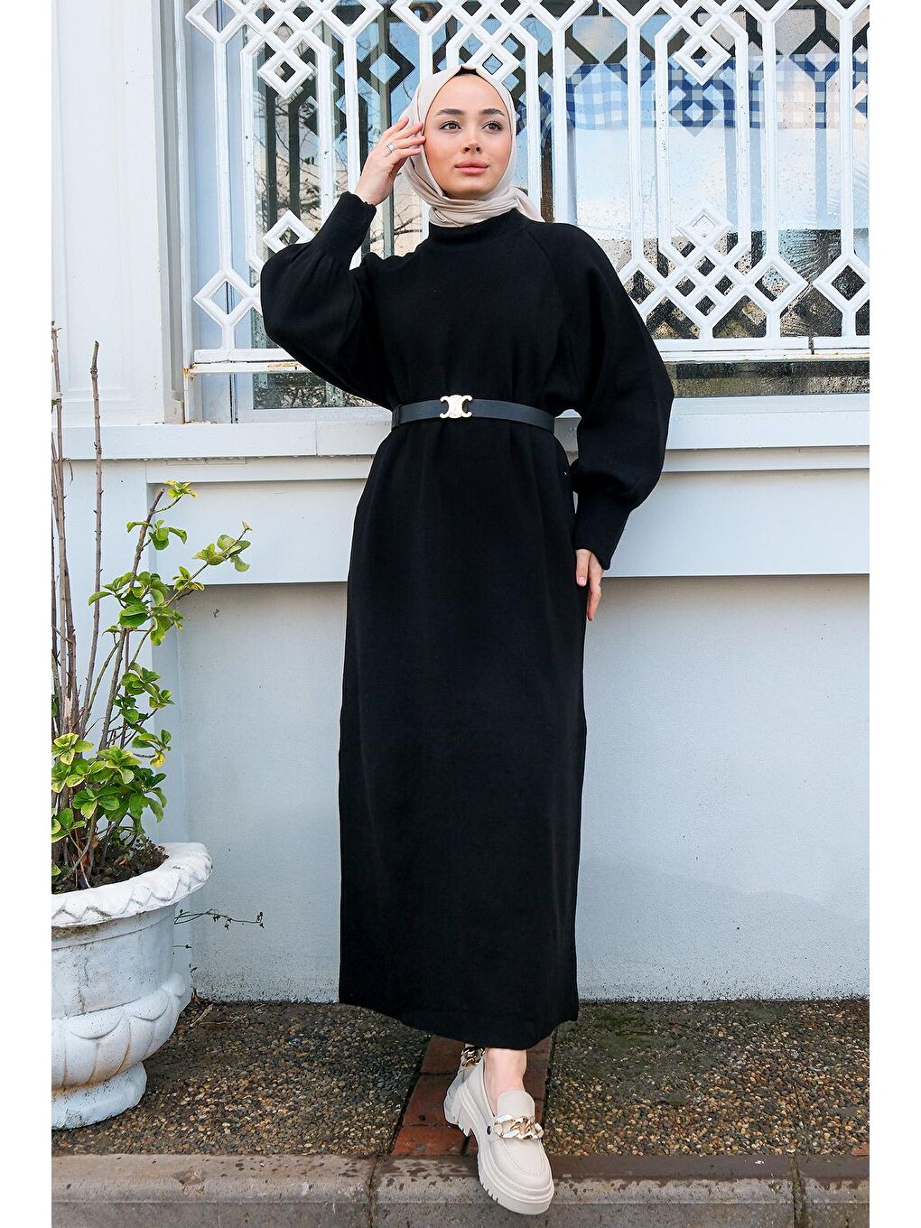 Balıkçı Yaka Triko Elbise Siyah