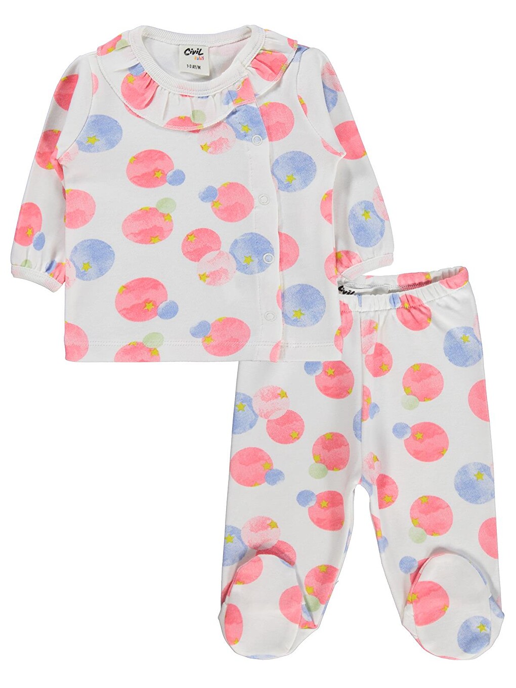 Baby Suluboya Yıldız Emp Bandanalı 1-9 Ay Pijama Takımı - Ekru-3