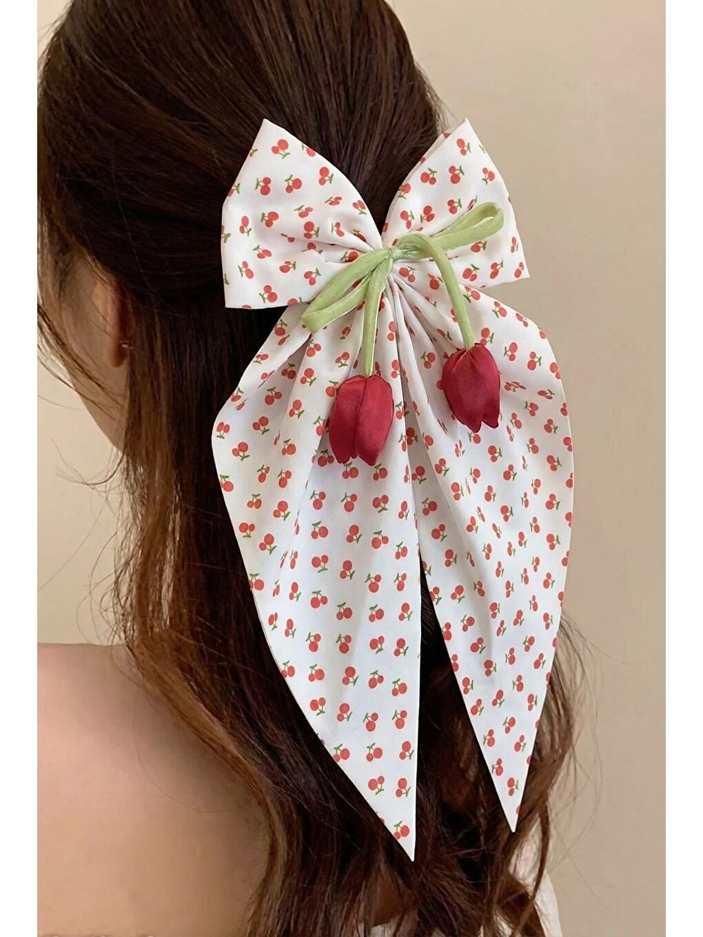 Kirazlı Fiyonklu Otomat Toka Beyaz