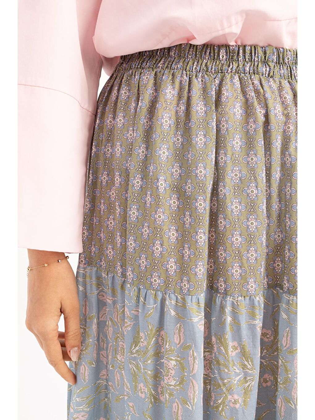 Pembe-Mavi-Beli Lastikli Fırfırlı Etek-3