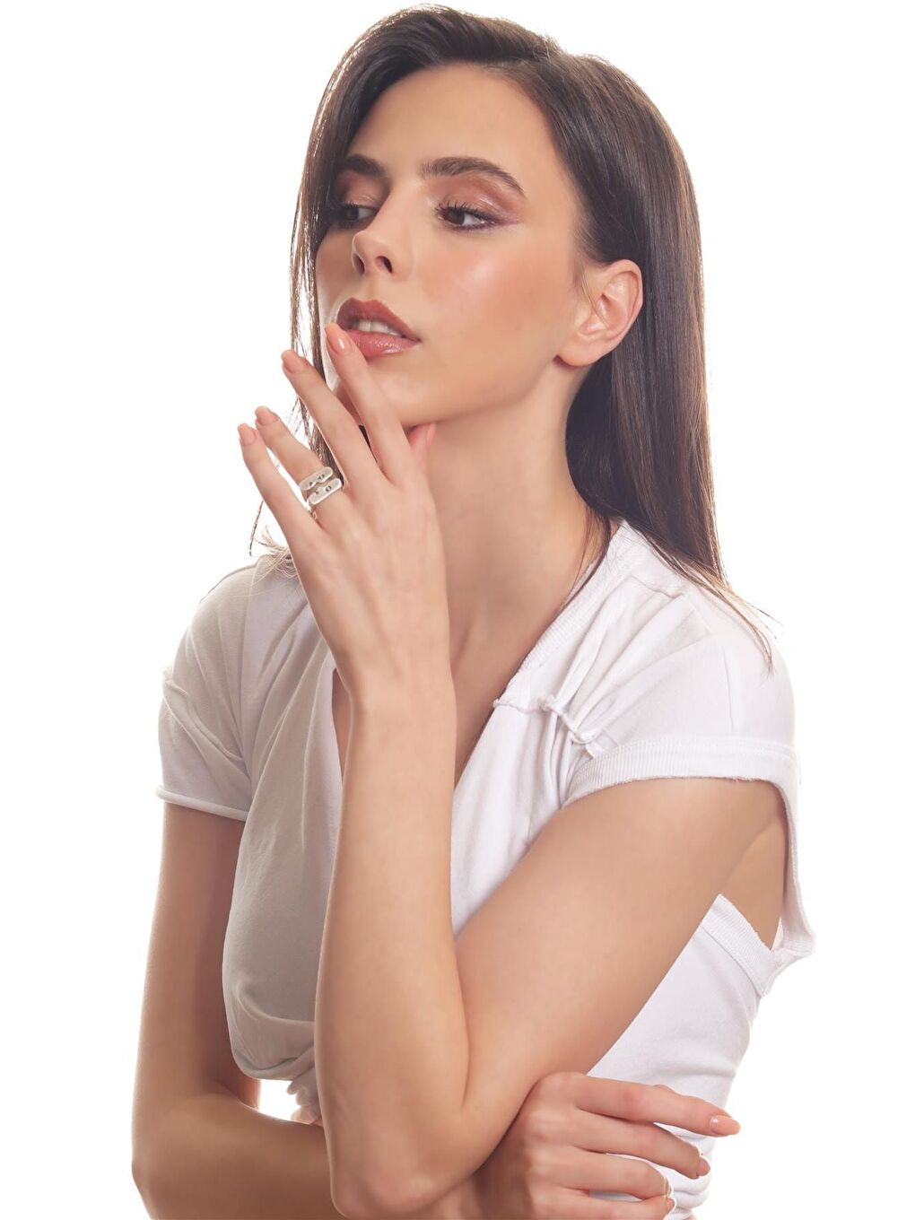 Gri Kadın 2 Parça Ayarlanabilir Yüz Silüeti Çift Yüzük-5