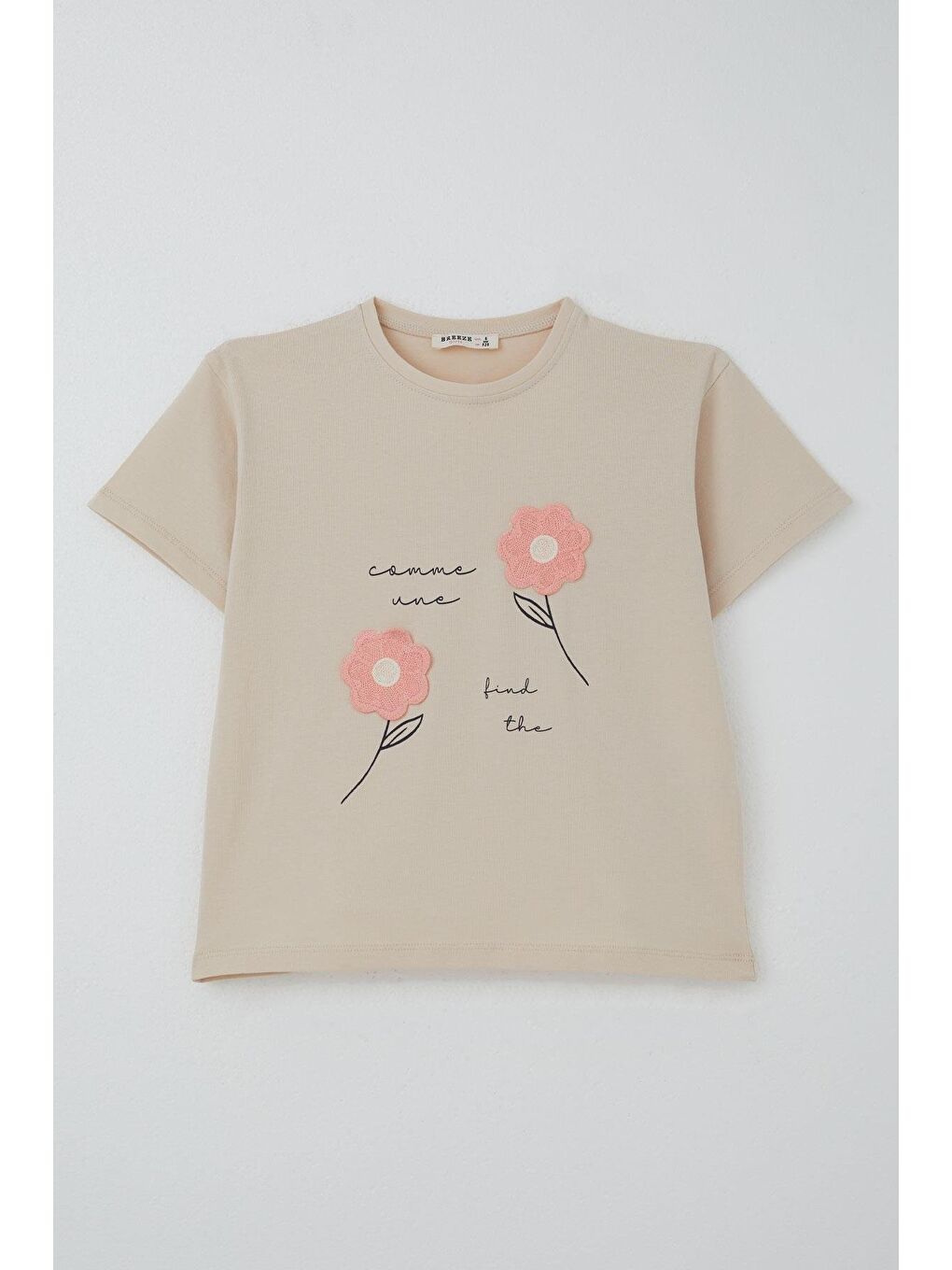 Kız Çocuk Şortlu Takım Örgü Çiçek İşlemeli Bej (6-12 Yaş)-2