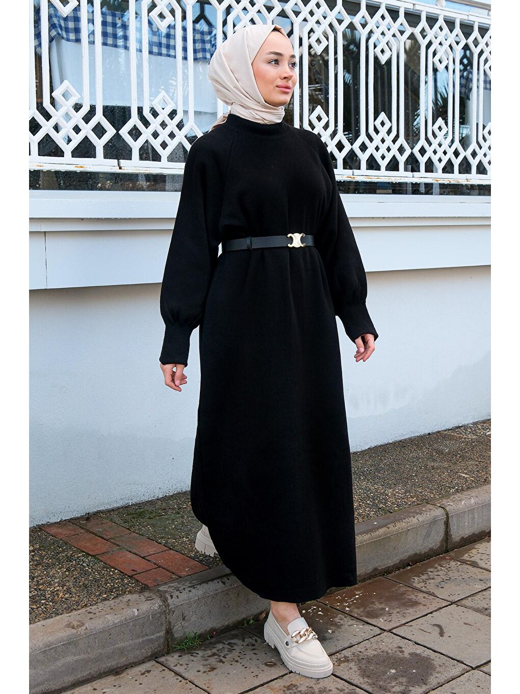 Balıkçı Yaka Triko Elbise Siyah-2