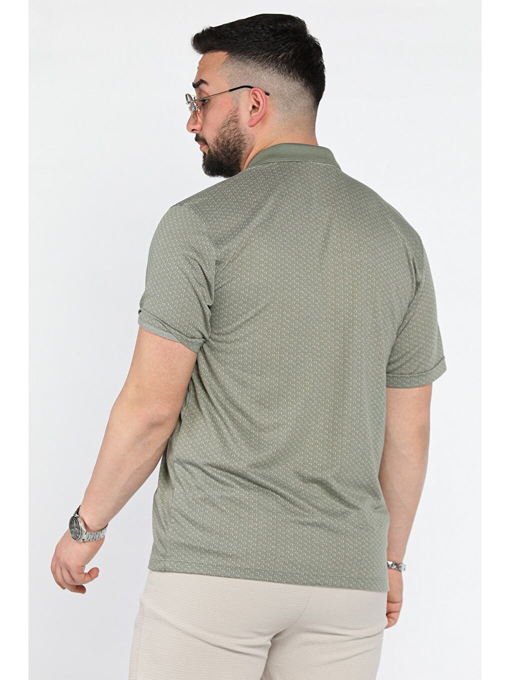 Haki Erkek Tek Cepli Polo Yaka Desenli Tişört-2