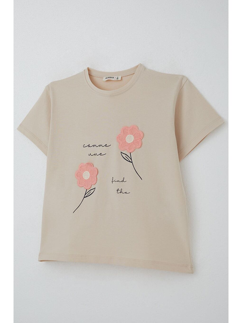 Kız Çocuk Şortlu Takım Örgü Çiçek İşlemeli Bej (6-12 Yaş)-6