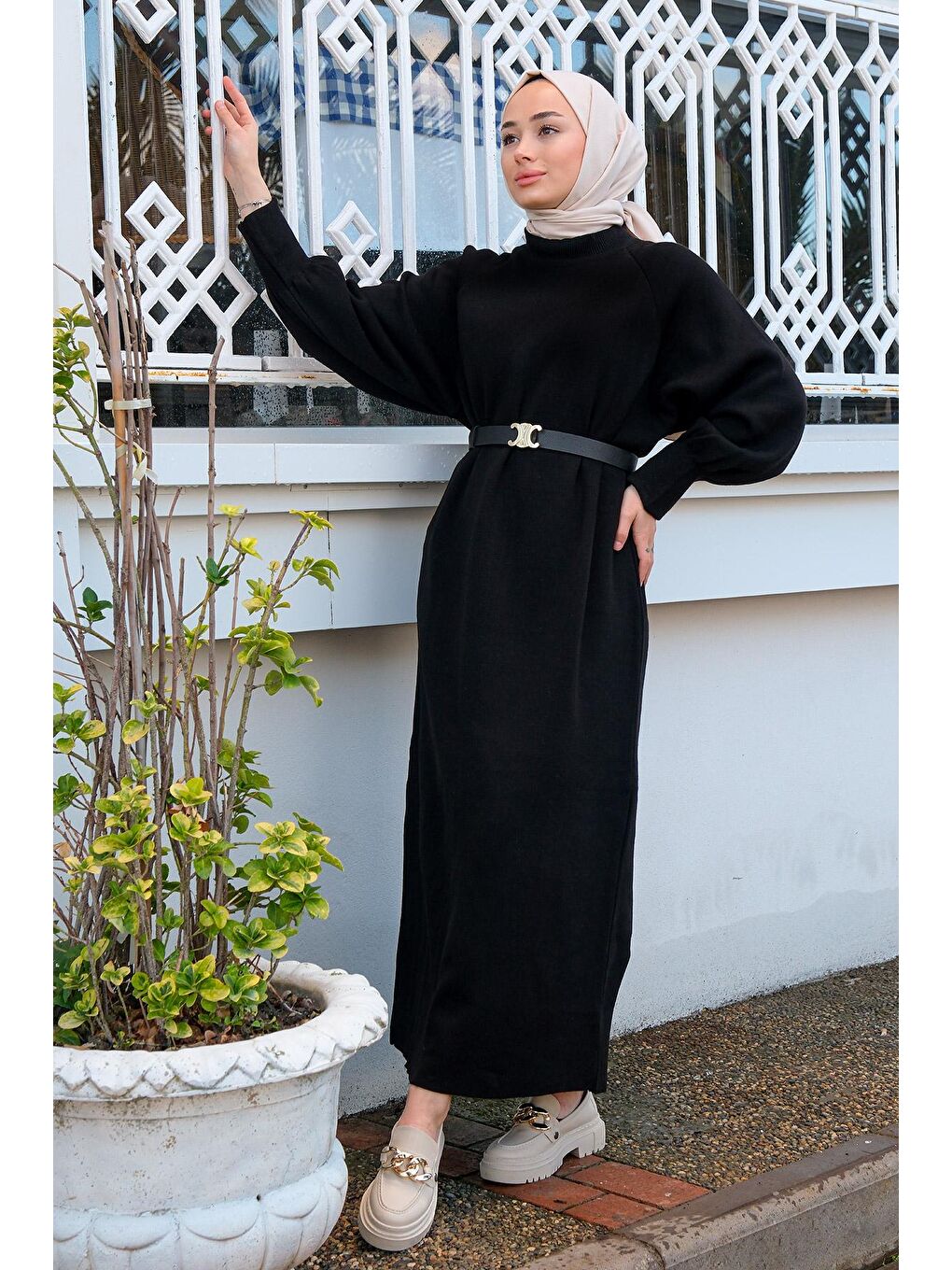 Balıkçı Yaka Triko Elbise Siyah-3