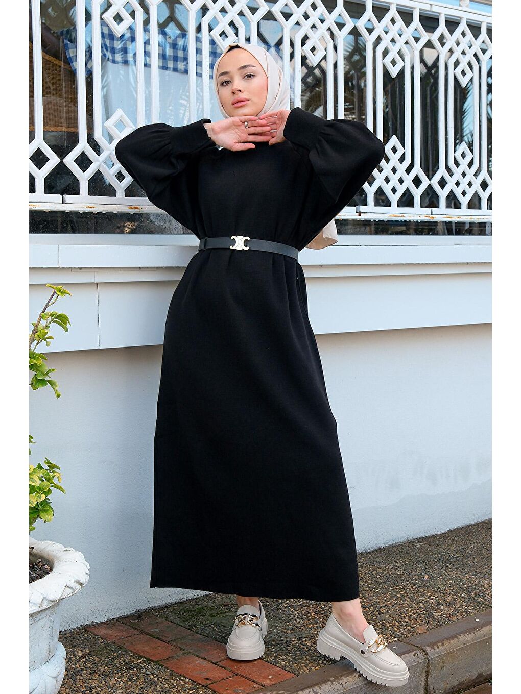 Balıkçı Yaka Triko Elbise Siyah-4