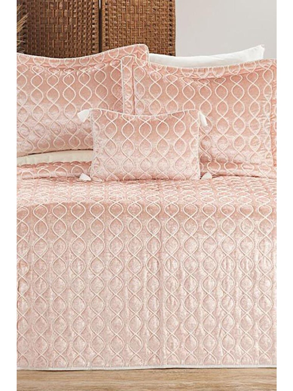 Pembe Brillance Çift Kişilik Yatak Örtüsü Pudra-2