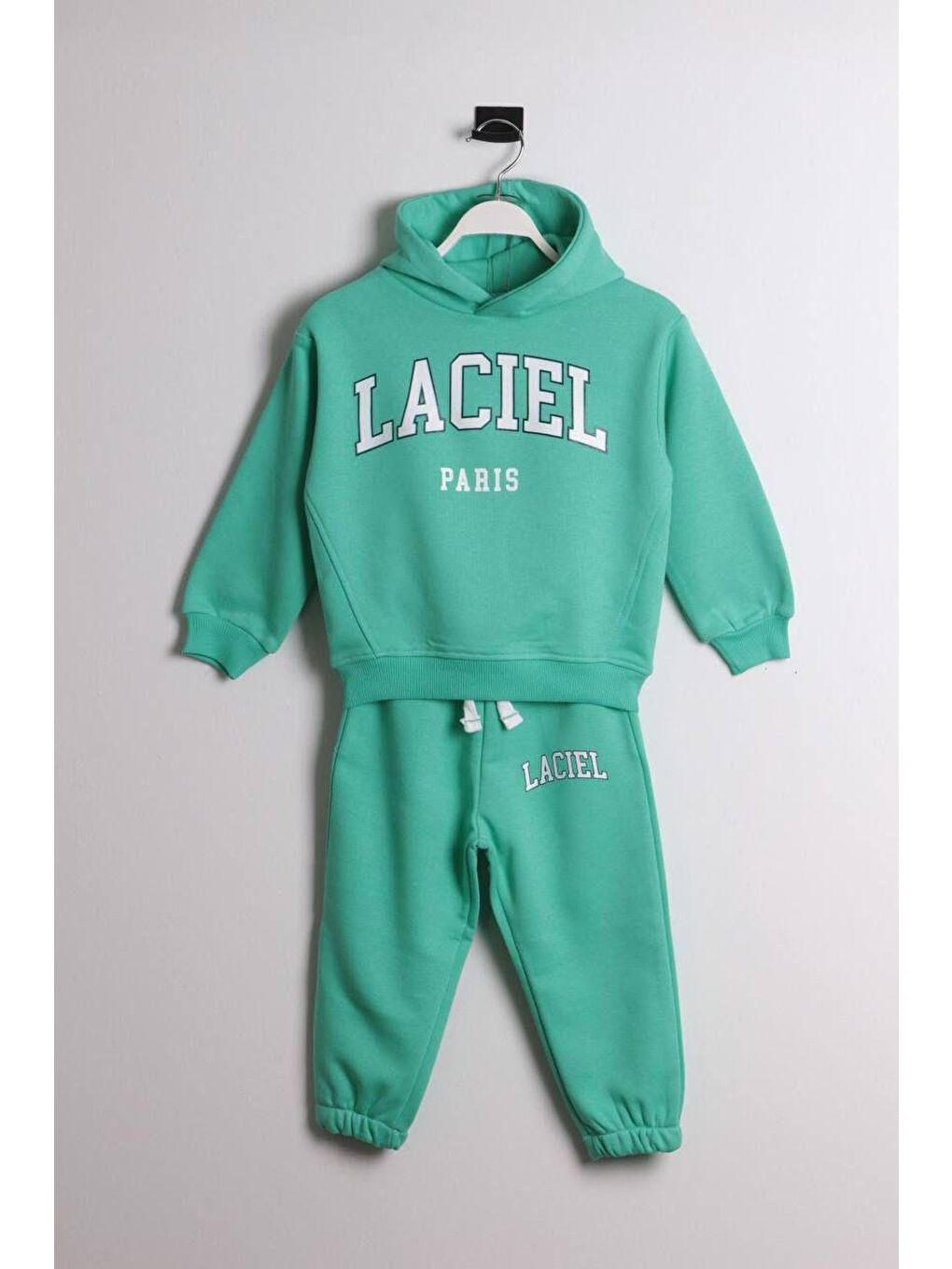 Unisex Çocuk Pamuklu Yeşil Baskılı Kapüşonlu Sweatshirt Ve Paça Lastikli Eşofman Alt-Üst Takım-1