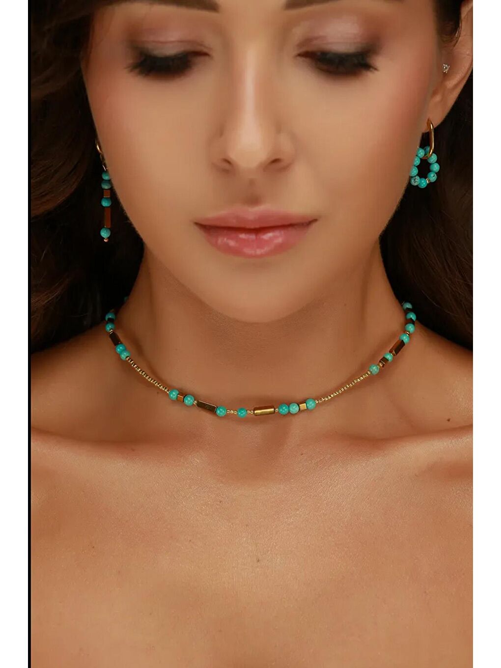 New Obsessions Turkuaz Glow Choker Kolye-Bileklik Set