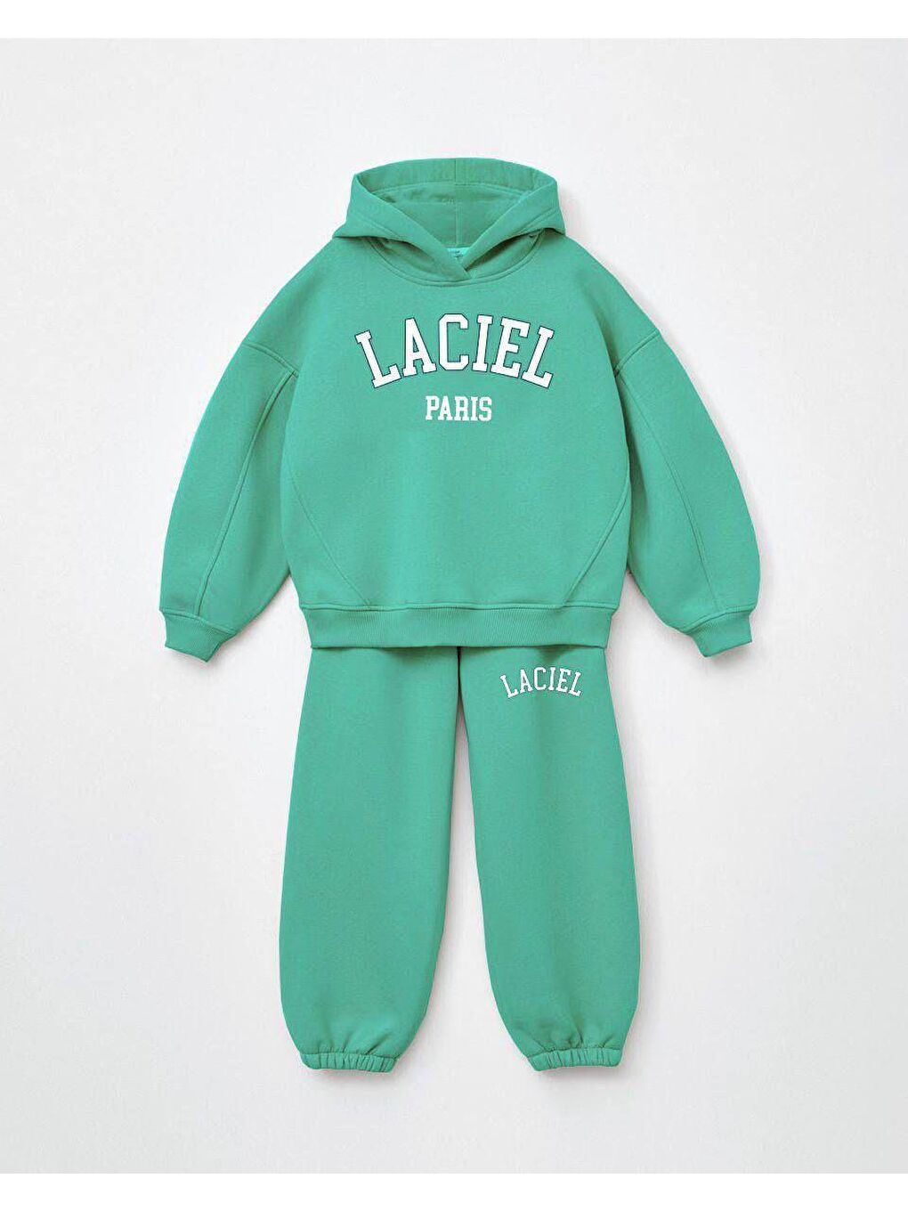 Unisex Çocuk Pamuklu Yeşil Baskılı Kapüşonlu Sweatshirt Ve Paça Lastikli Eşofman Alt-Üst Takım-2