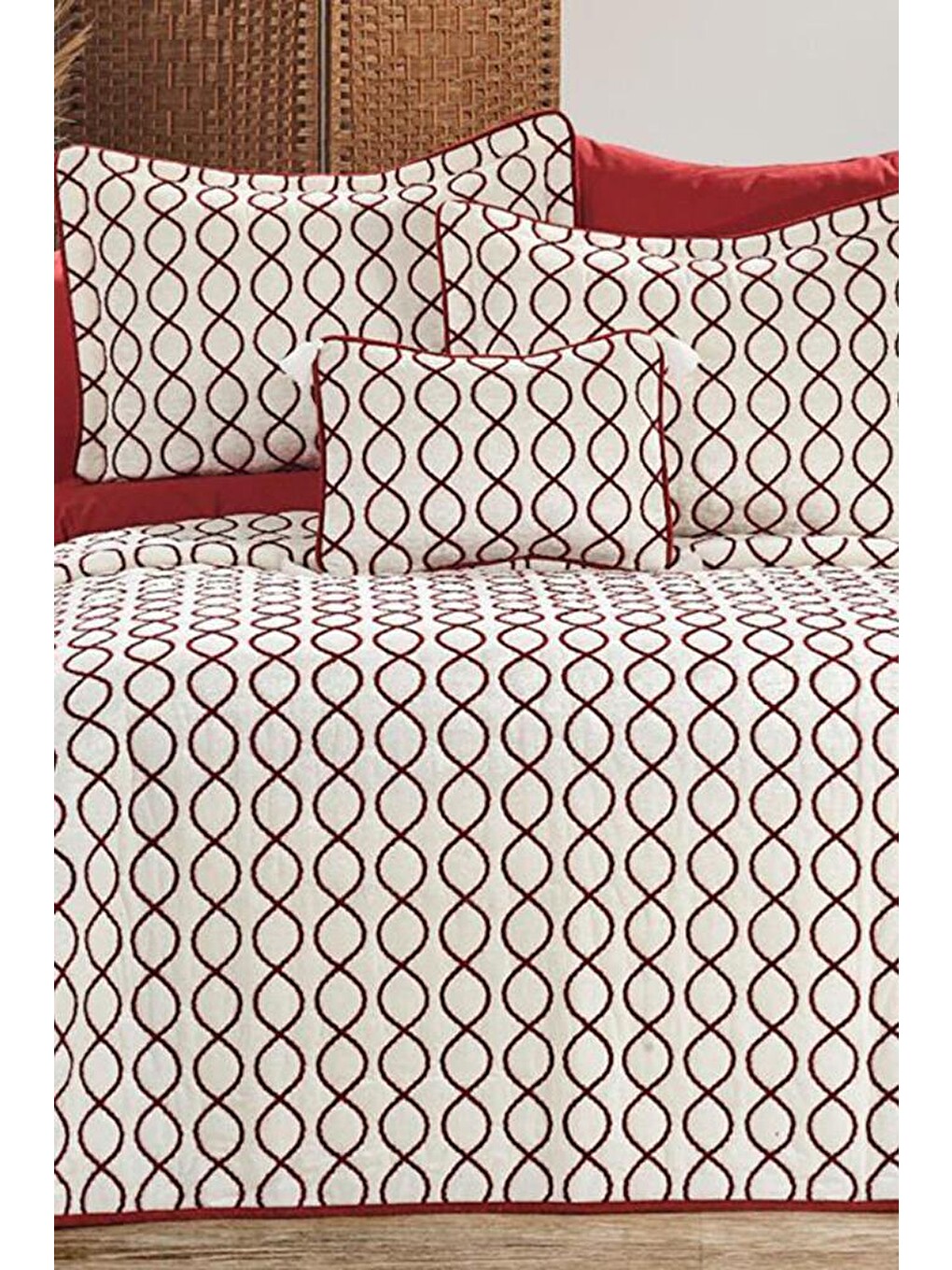 Karışık Brillance Çift Kişilik Yatak Örtüsü Krem Bordo-1