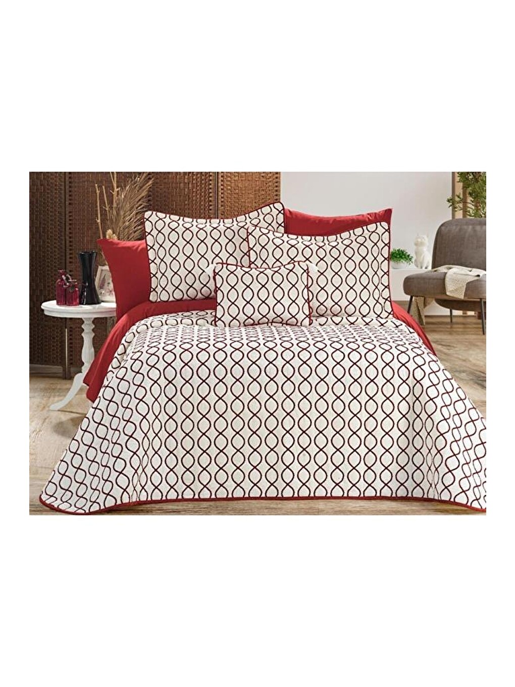 Karışık Brillance Çift Kişilik Yatak Örtüsü Krem Bordo-2