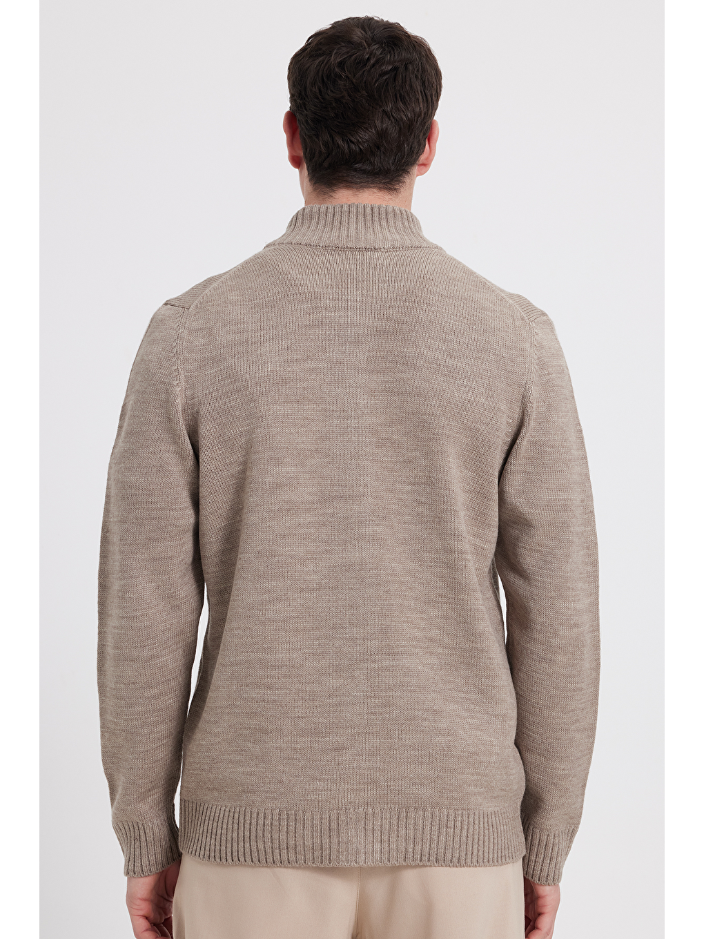 Erkek Standart Fit Normal Kesim Fermuarlı Kahverengi Hırka-7