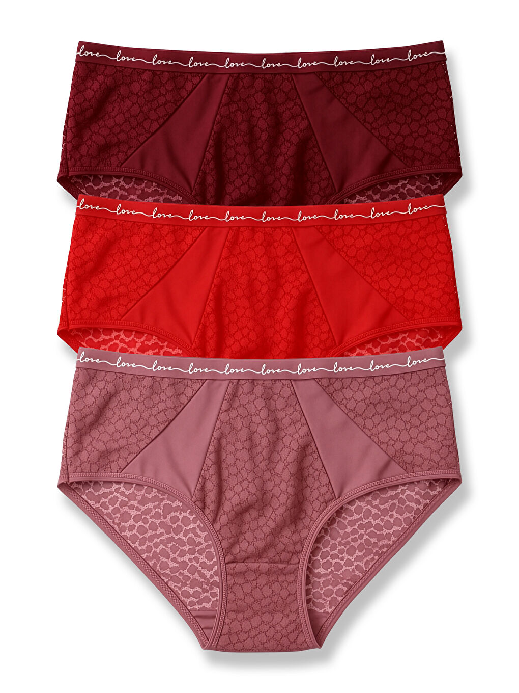 Karışık 3'lü Leopar Dantel Tül Detaylı ve LOVE Lastikli Yüksek Bel Kadın Külot