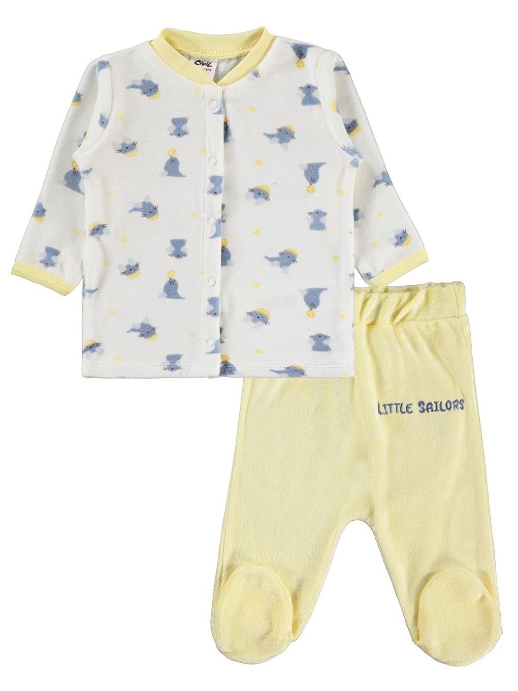 Baby Little Sailors Nakışlı 1-9 Ay Pijama Takımı - Ekru