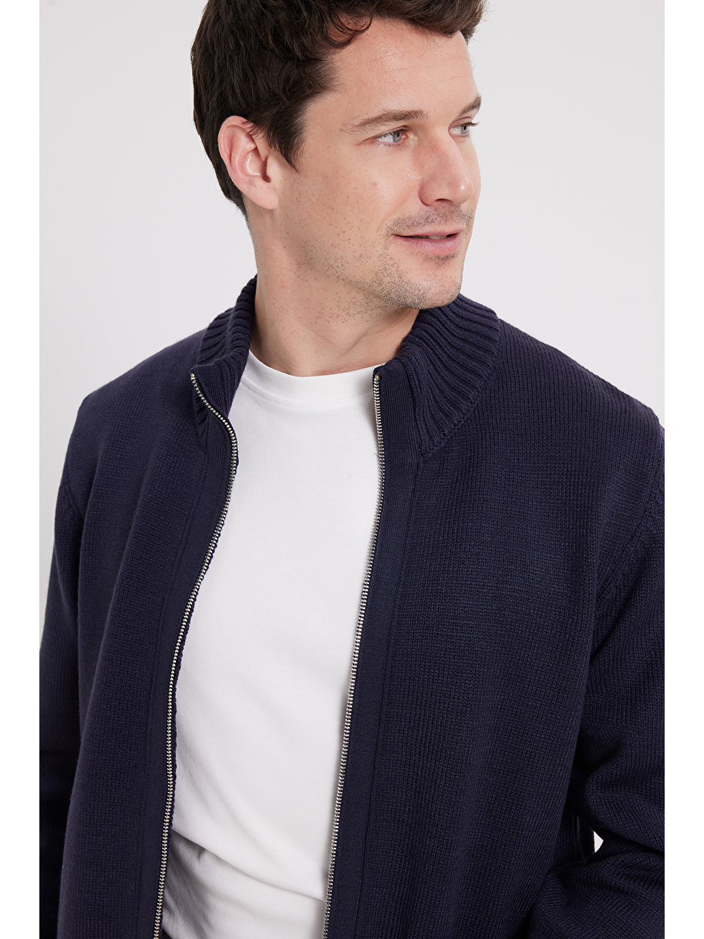 Erkek Standart Fit Normal Kesim Fermuarlı Lacivert Hırka-4