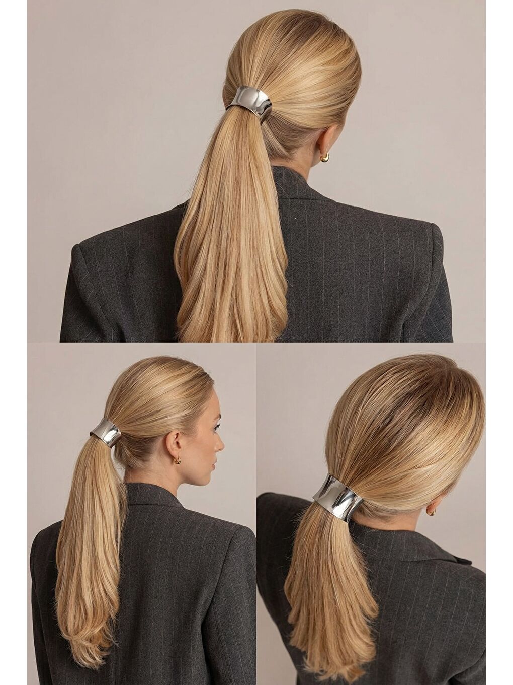 Gri Silver Metal Detaylı Lastik Bağlamalı Toka-1