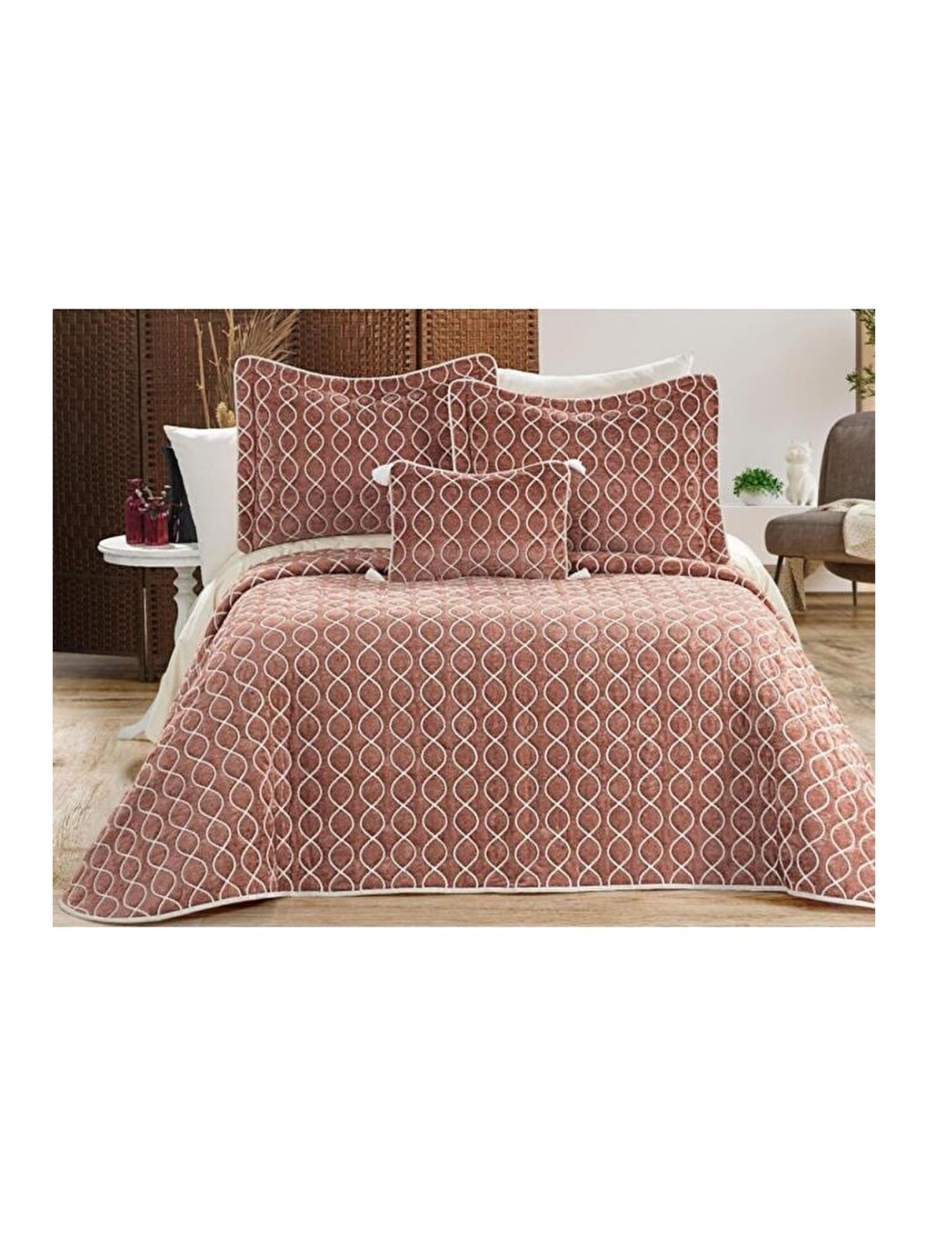 Pembe Brillance Çift Kişilik Yatak Örtüsü Gülkurusu-2