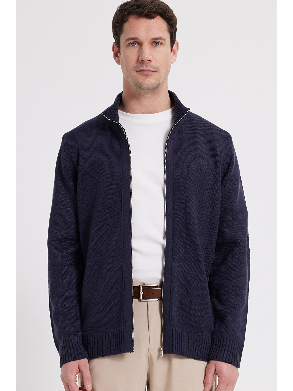 Erkek Standart Fit Normal Kesim Fermuarlı Lacivert Hırka-5