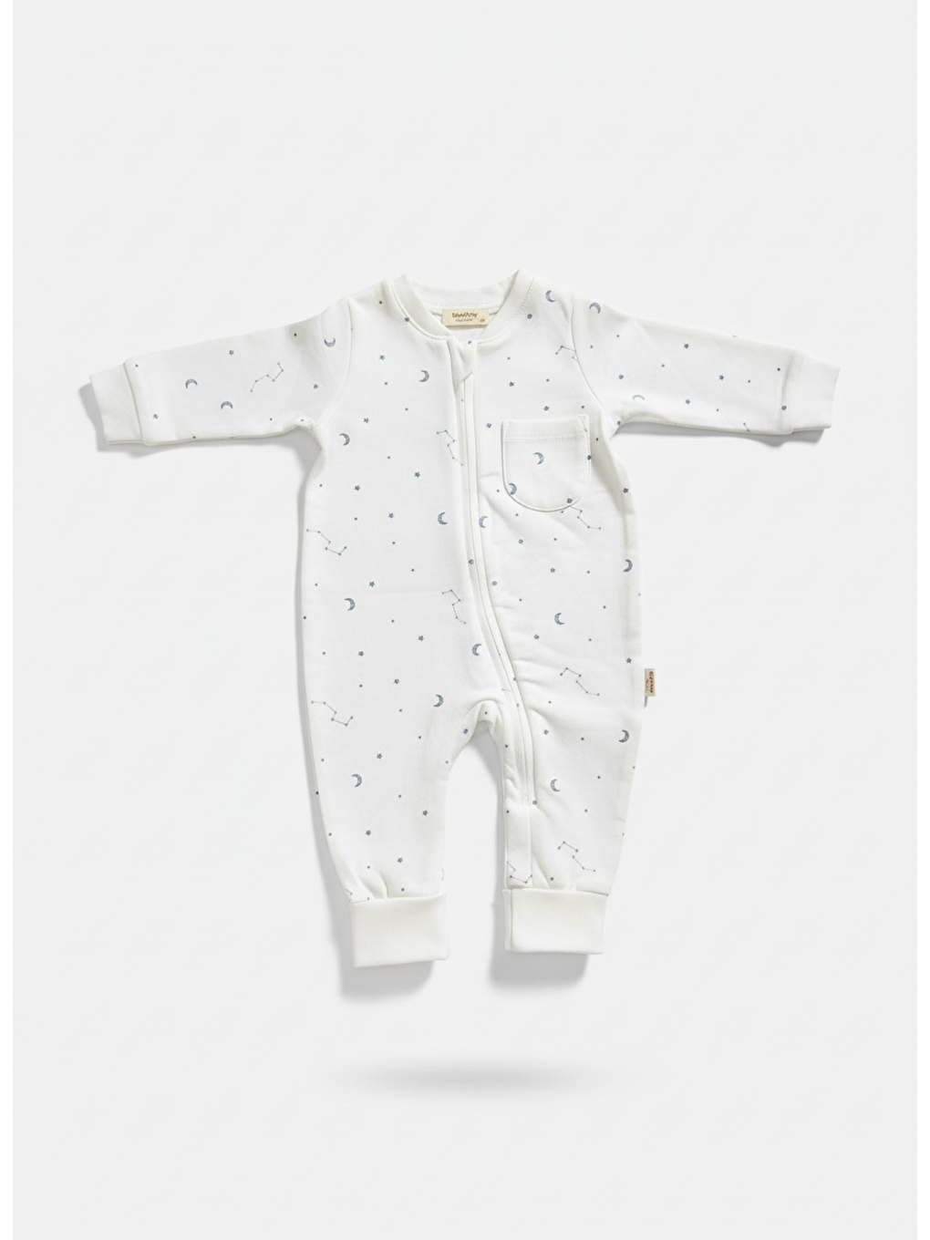 Karışık Unisex Bebek Pamuklu Ekru Gökyüzü Desenli Uzun Kollu Fermuarlı Tulum – Ay Ve Yıldız Baskılı