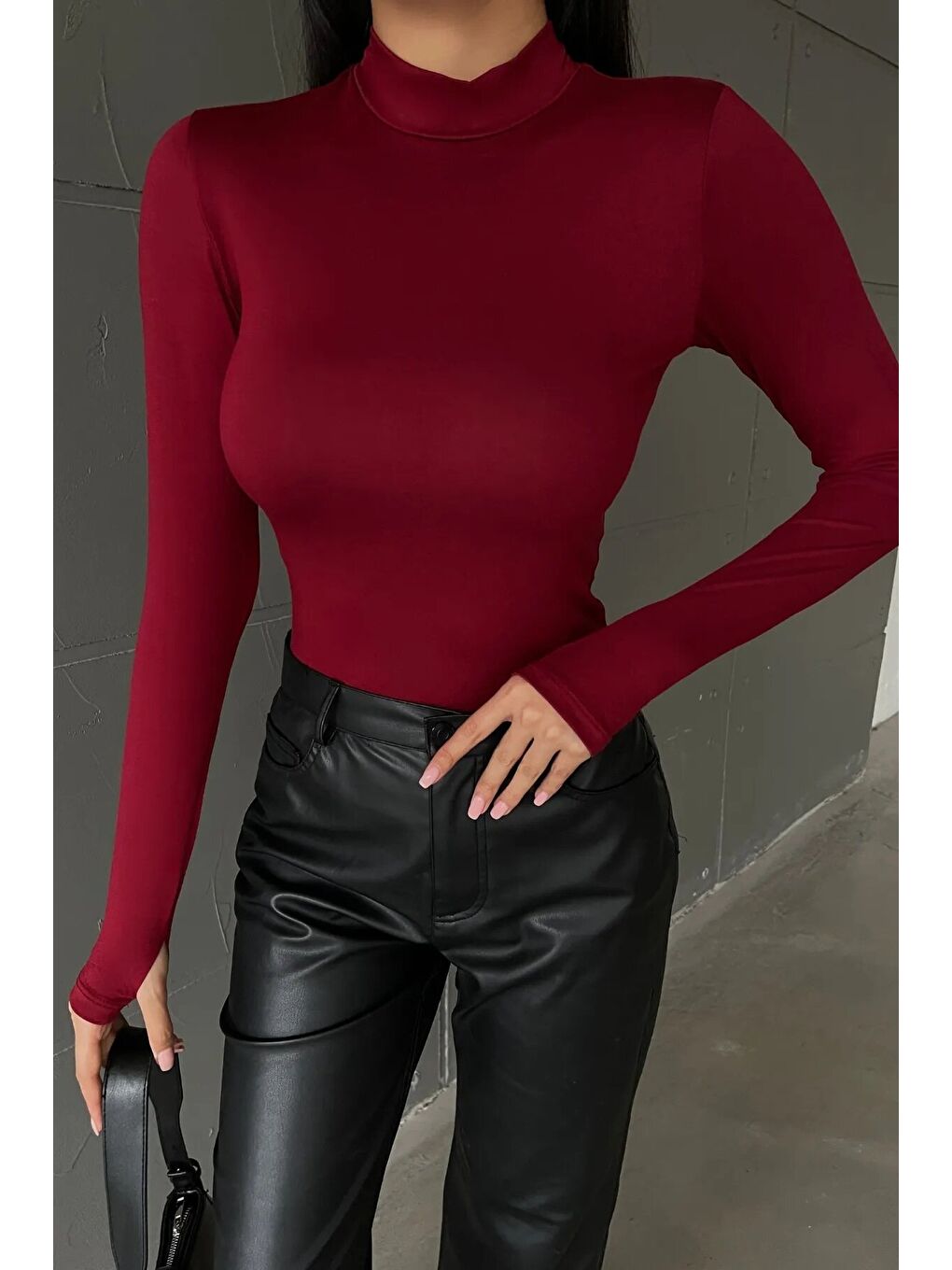 Kadın Lacivert Bordo 2'li Parmak Detaylı Body-3