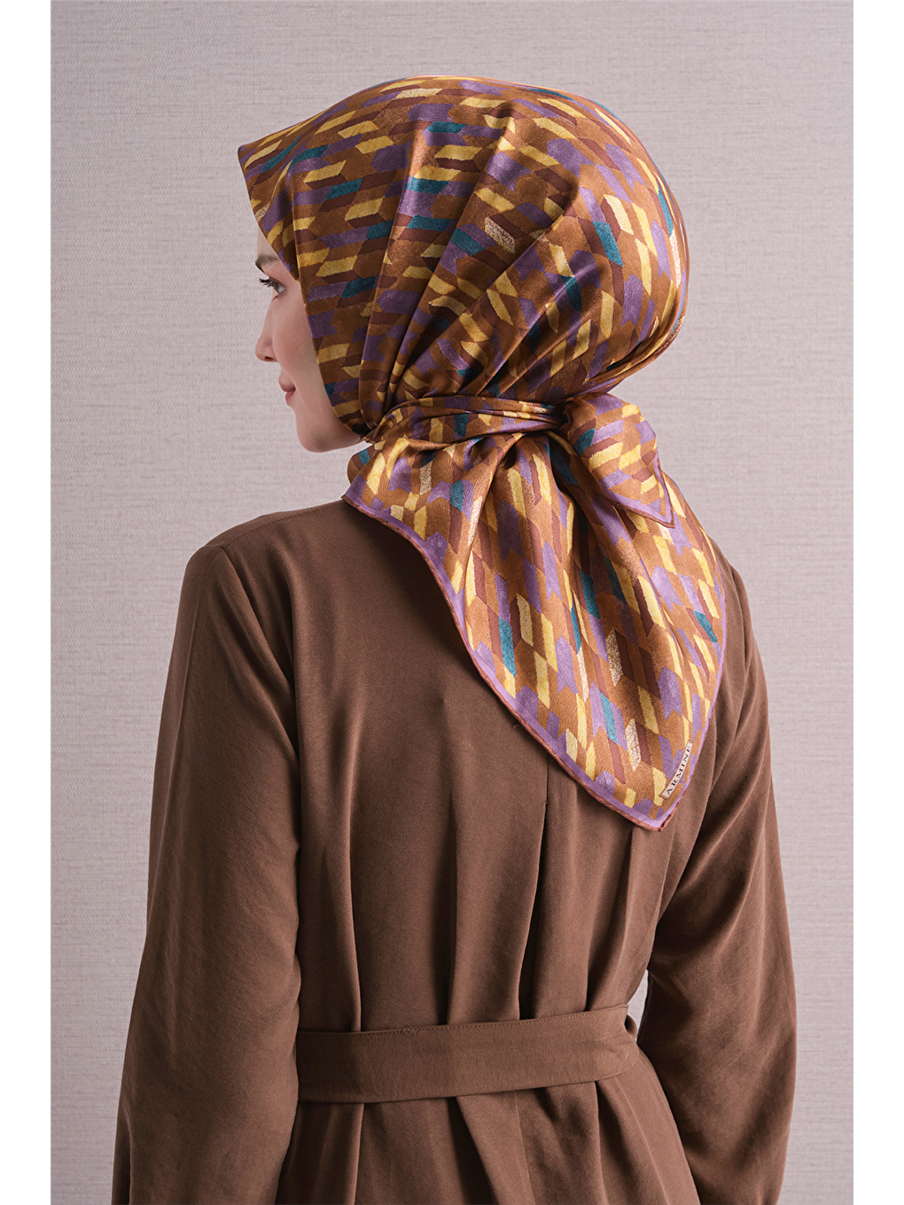Kahverengi Saf İpek Twill Eşarp 9623d 82-3