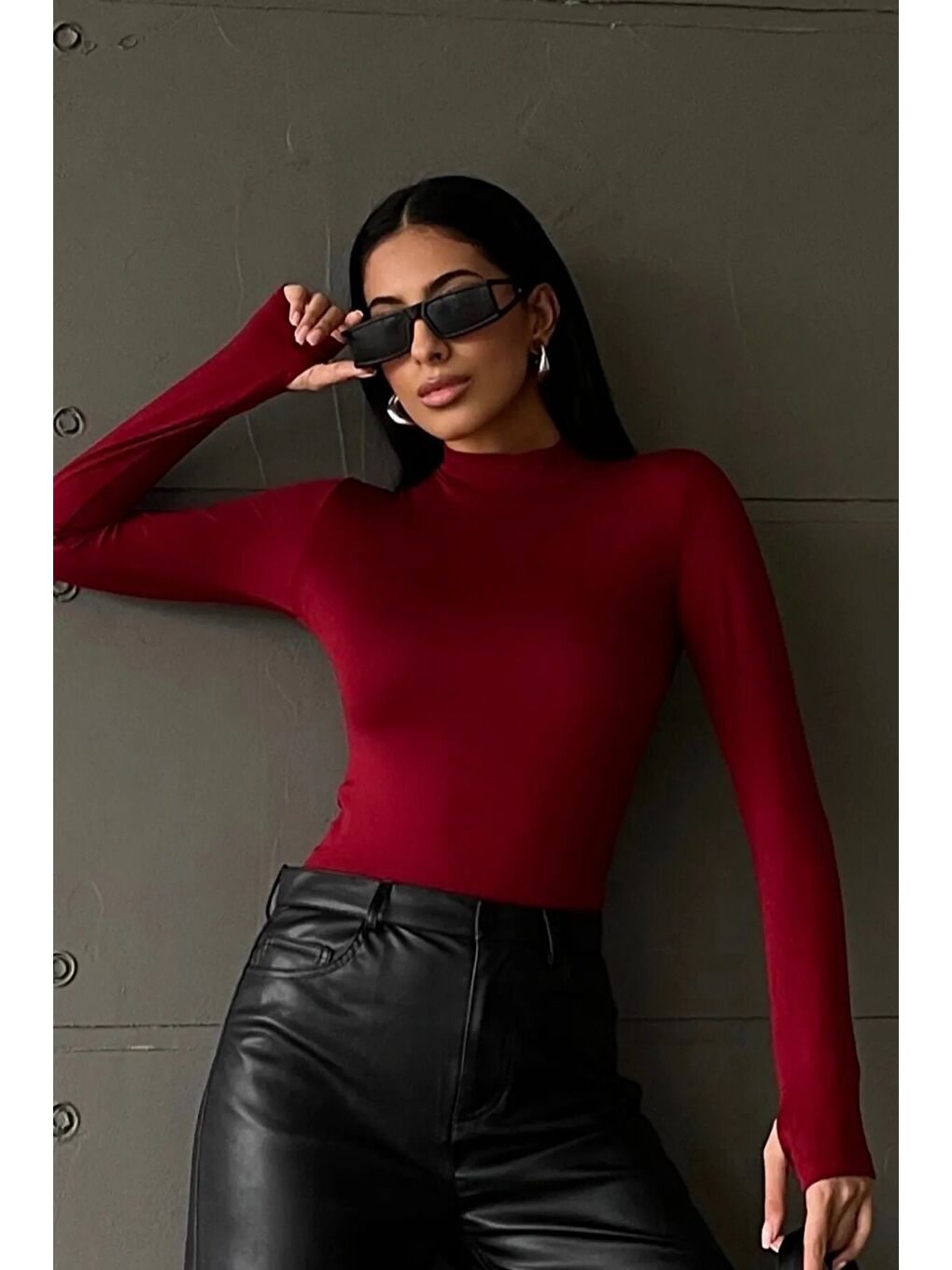 Kadın Lacivert Bordo 2'li Parmak Detaylı Body-4