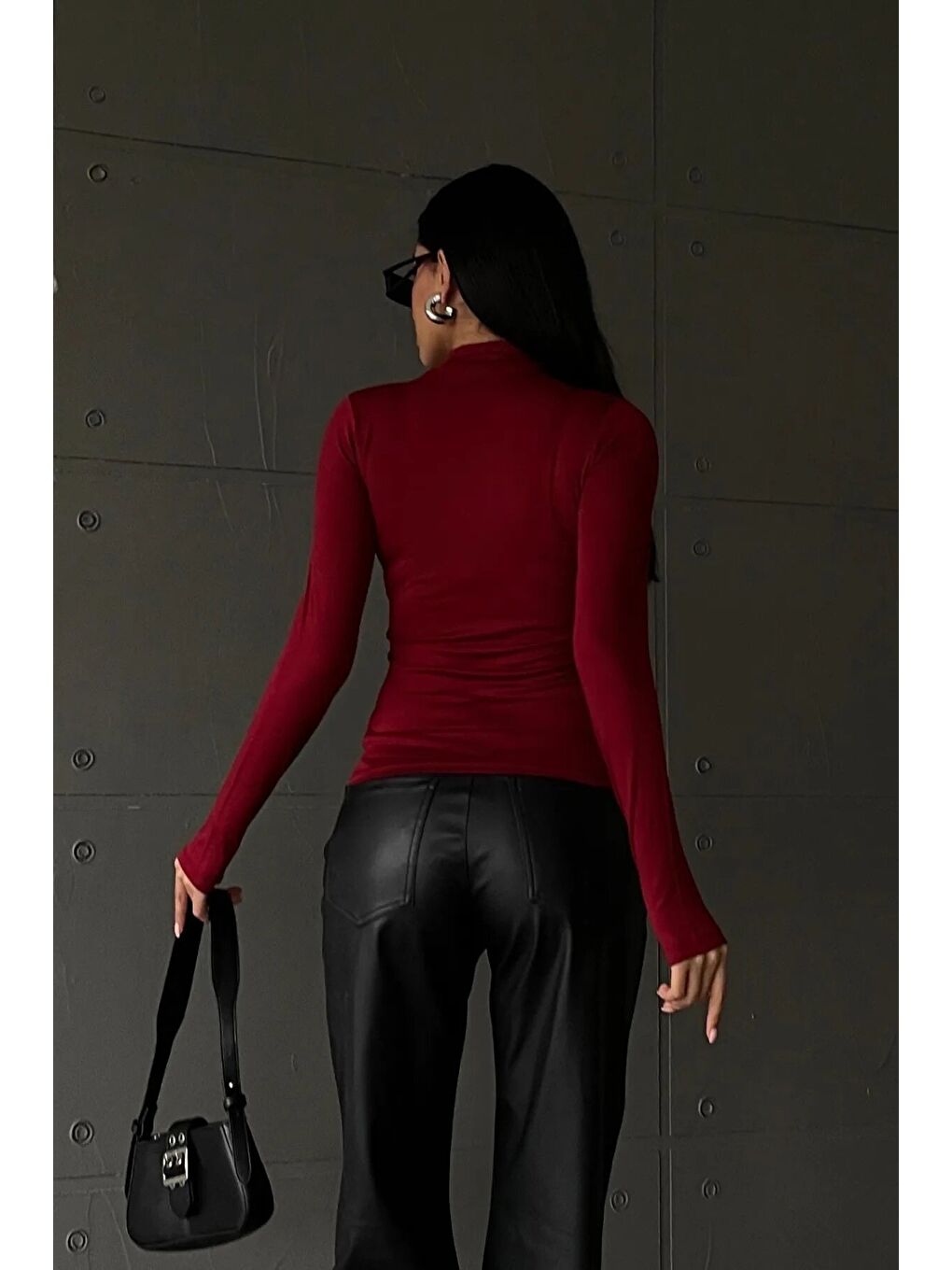 Kadın Lacivert Bordo 2'li Parmak Detaylı Body-5