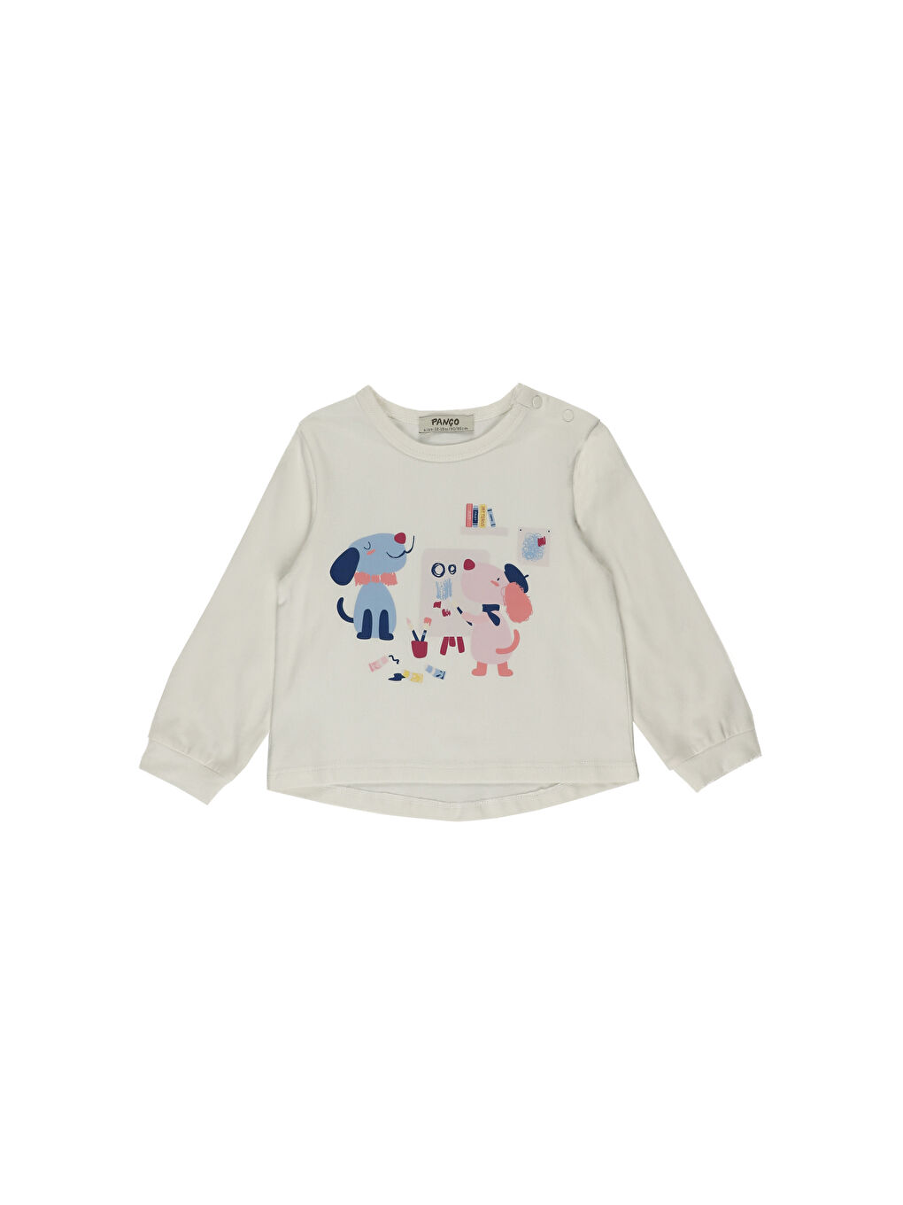 Ekru Kız Çocuk Baskı Detaylı Uzun Kollu Tişört