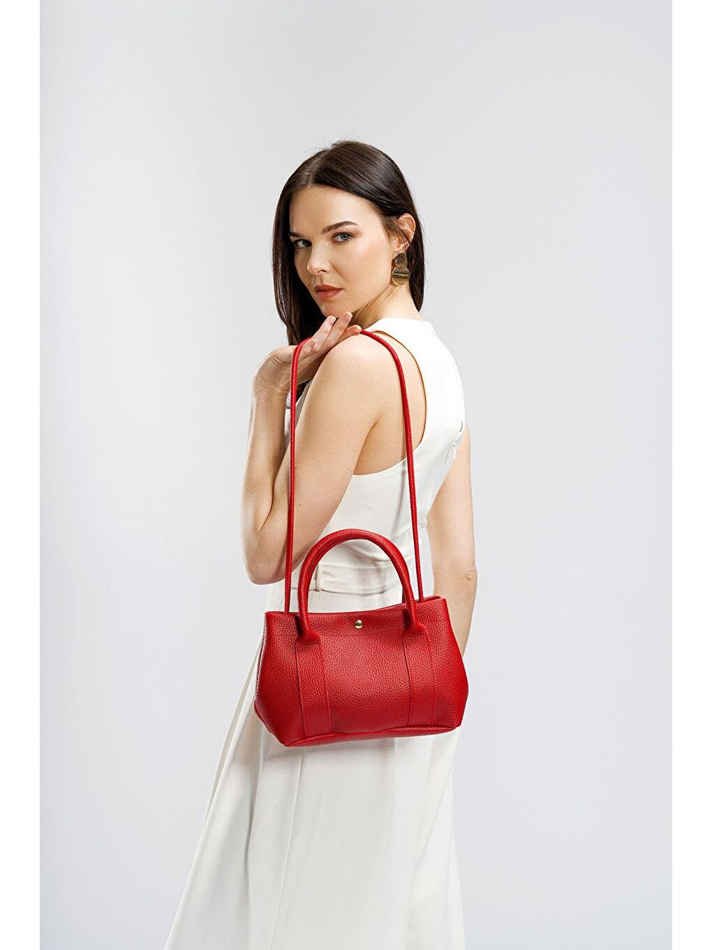 Kırmızı Kadın Suni Deri El ve Omuz Çantası