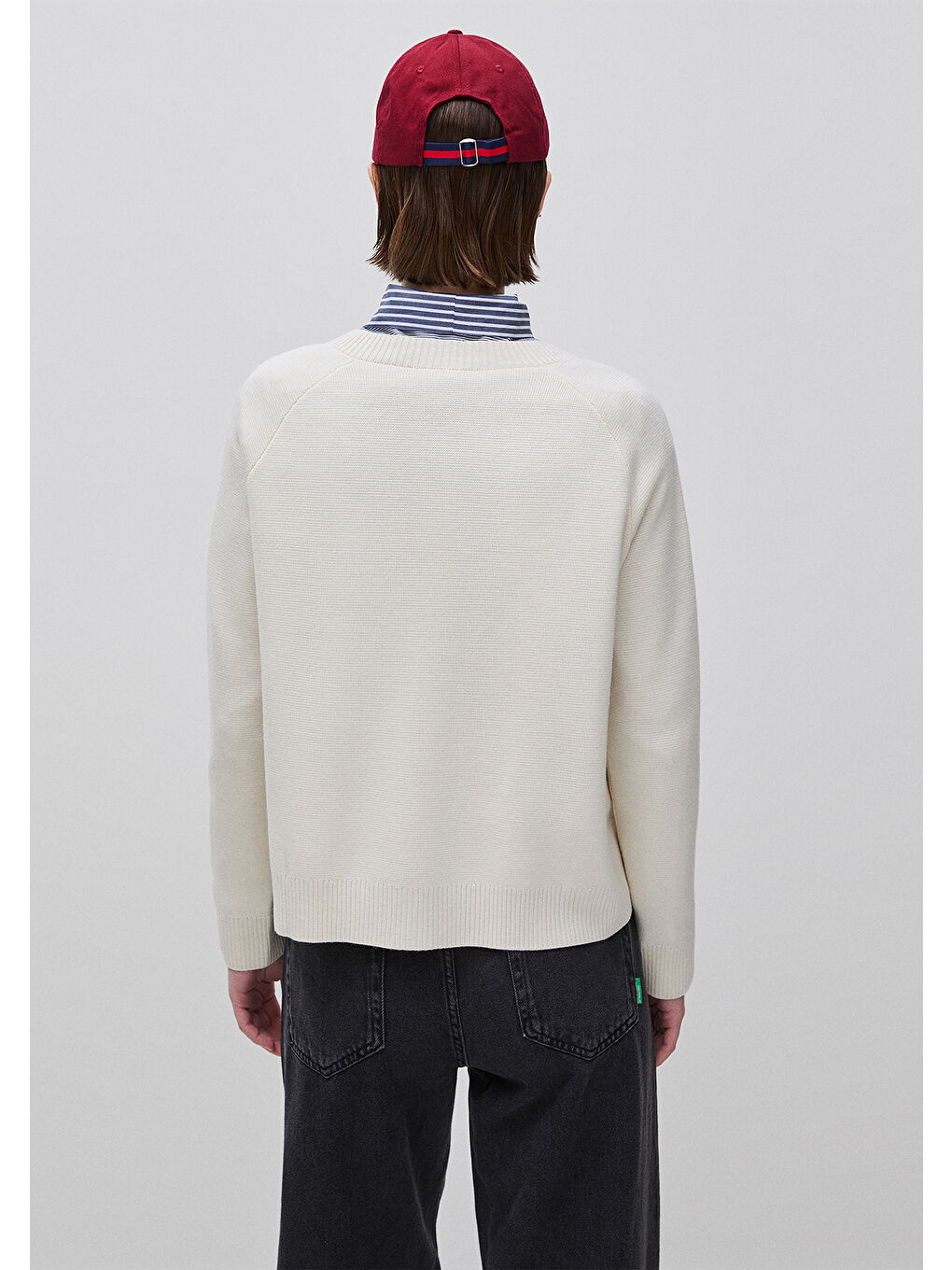 Ekru Kadın Krem Yün Karışımlı Gümüş Düğmeli Reglan Kol Hırka-2