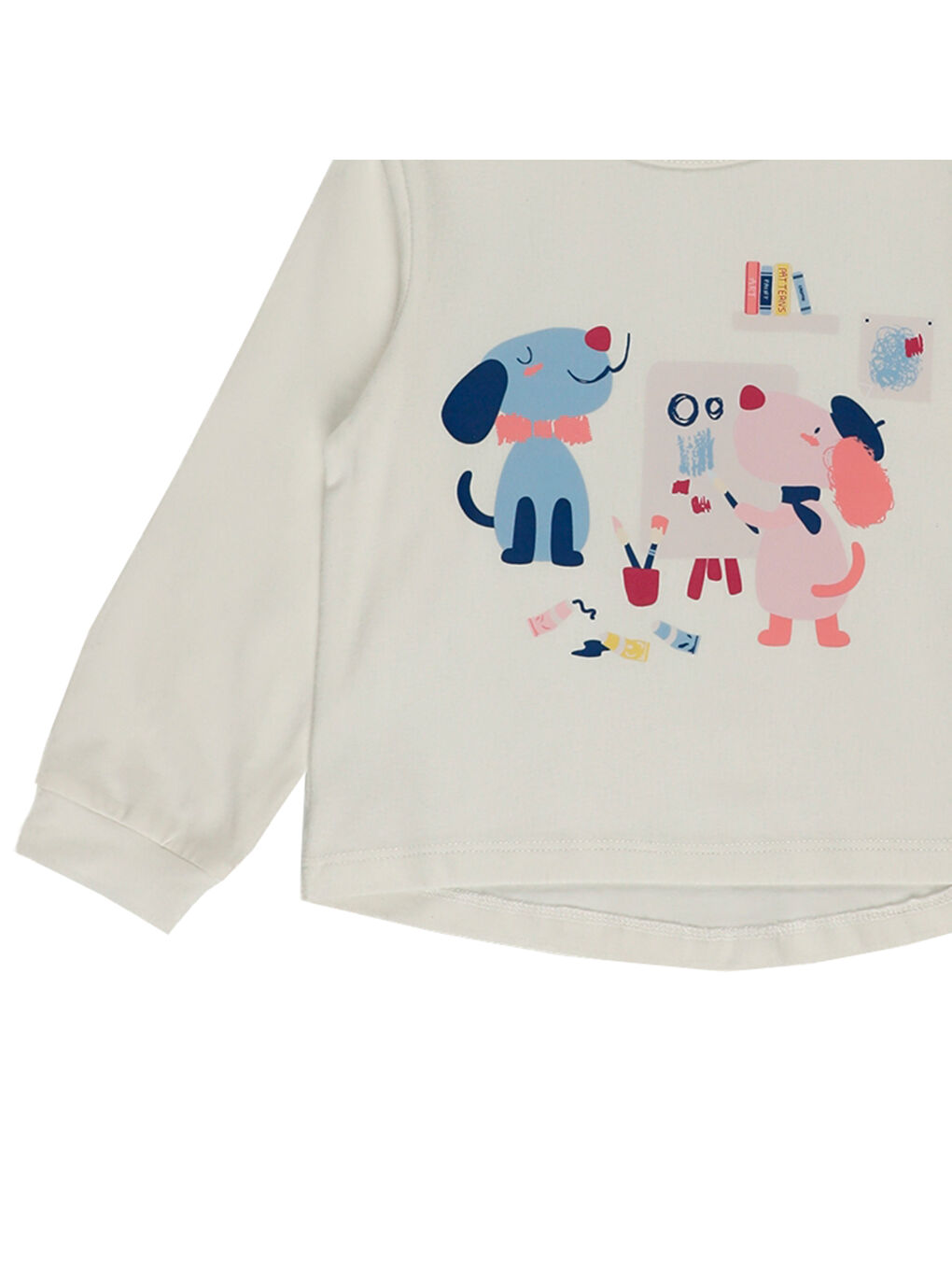 Ekru Kız Çocuk Baskı Detaylı Uzun Kollu Tişört-2