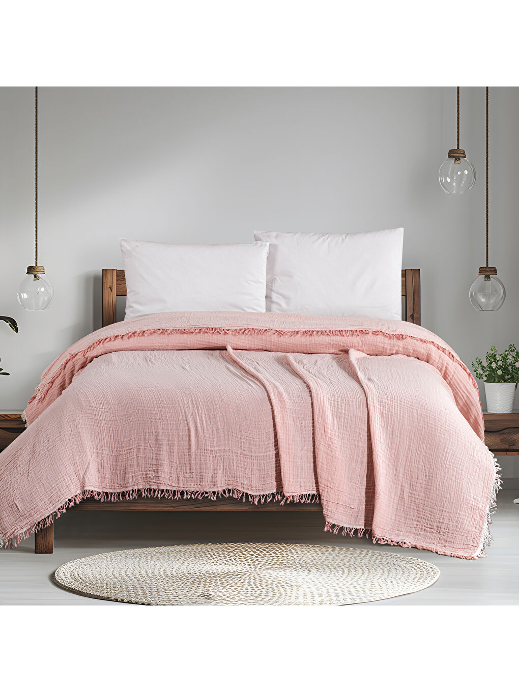 Pembe Home Sofia Müslin Pike 200x220 Cm-Pudra