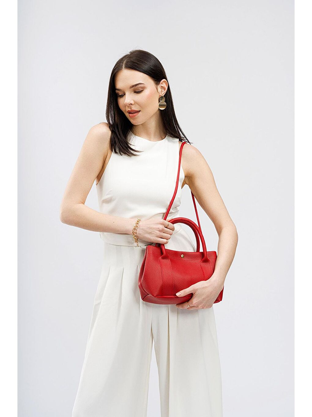 Kırmızı Kadın Suni Deri El ve Omuz Çantası-2