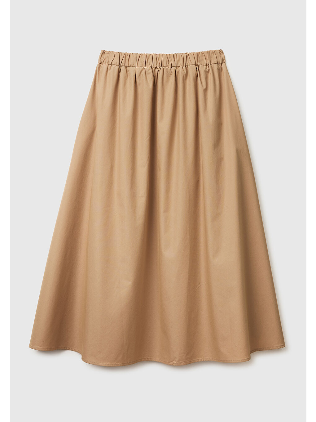 Kadın Bej %100 Pamuk Elastik Bel Detaylı Yan Cepli Midi Etek-2