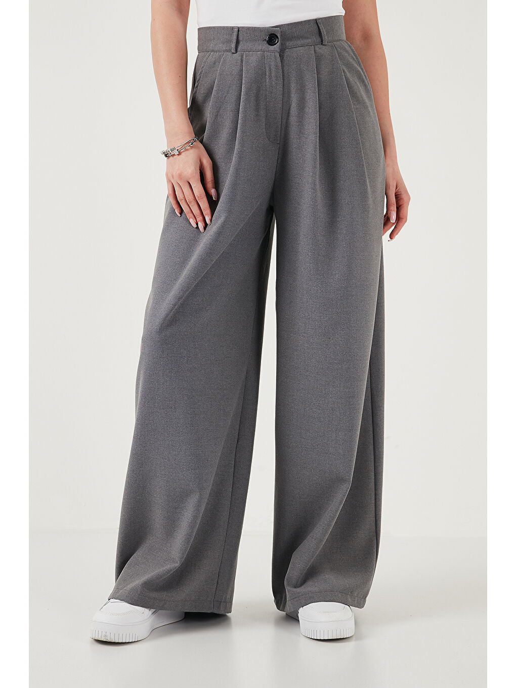 Gri Wide Leg Yüksek Bel Geniş Paça Palazzo Pantolon 5866290-2