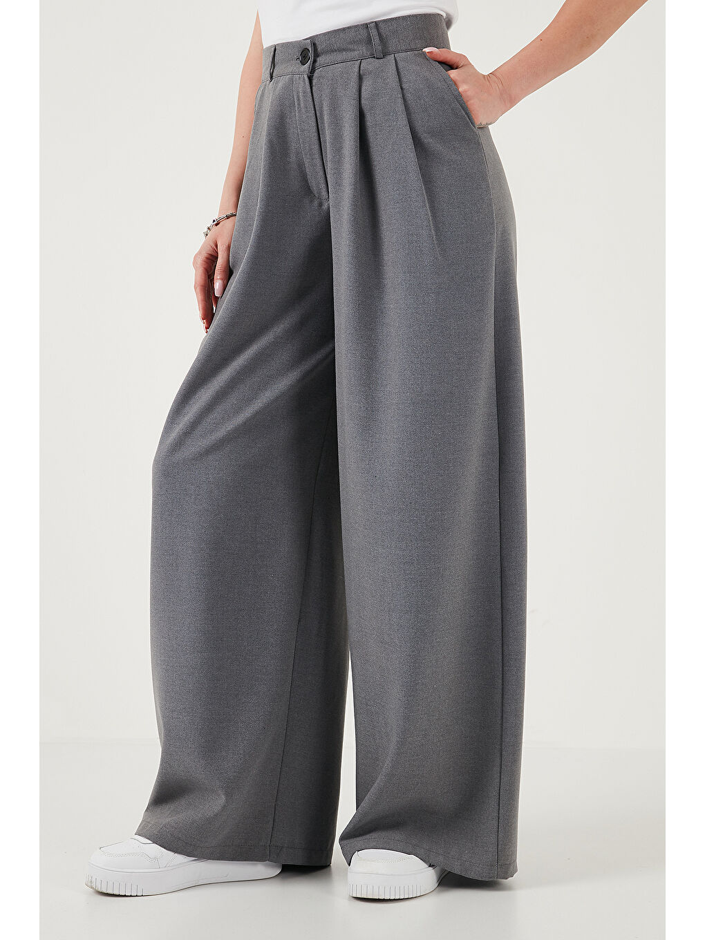 Gri Wide Leg Yüksek Bel Geniş Paça Palazzo Pantolon 5866290-3