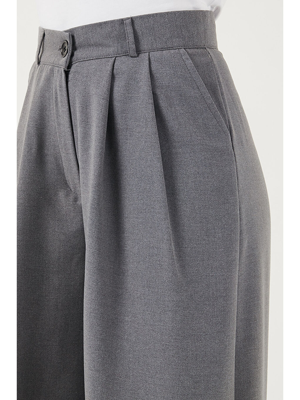 Gri Wide Leg Yüksek Bel Geniş Paça Palazzo Pantolon 5866290-5