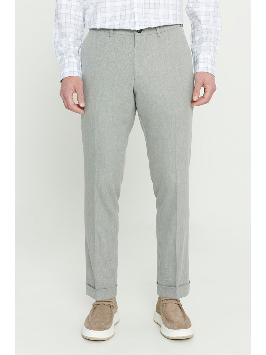 Erkek Haki Comfort Fit Rahat Kesim Yan Cepli Desenli Beli Lastikli Pantolon