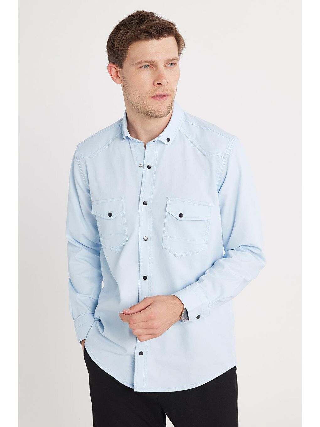 Mavi Regular Fit Rahat Kesim Çift Cepli Spor Yaka Denim Gömlek