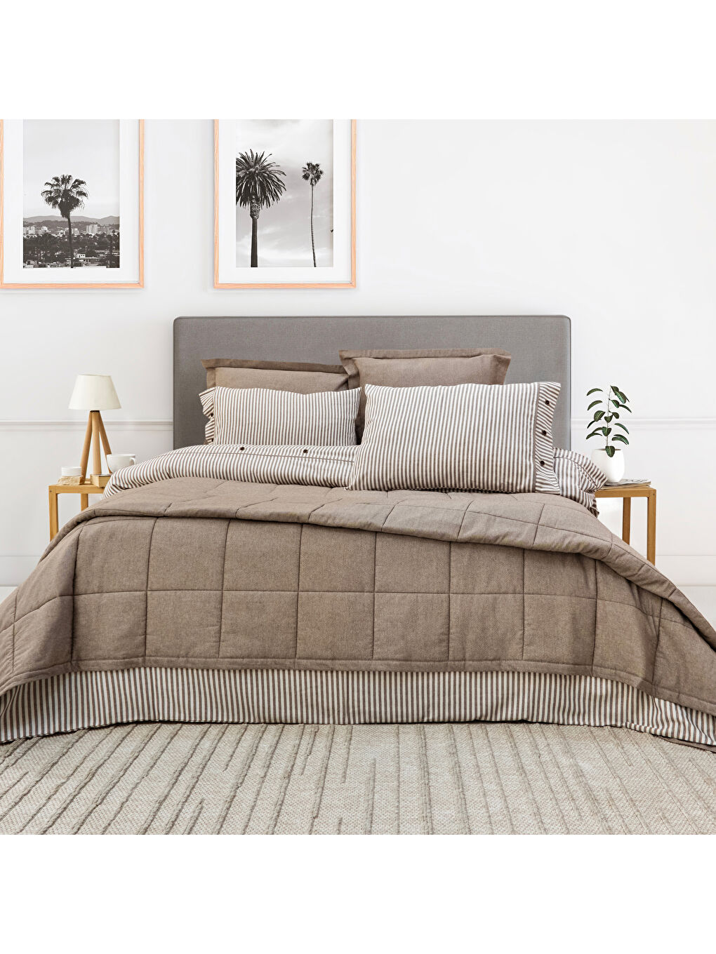 Home Loria Yatak Örtüsü Nevresim Seti 7 Parça-Bej