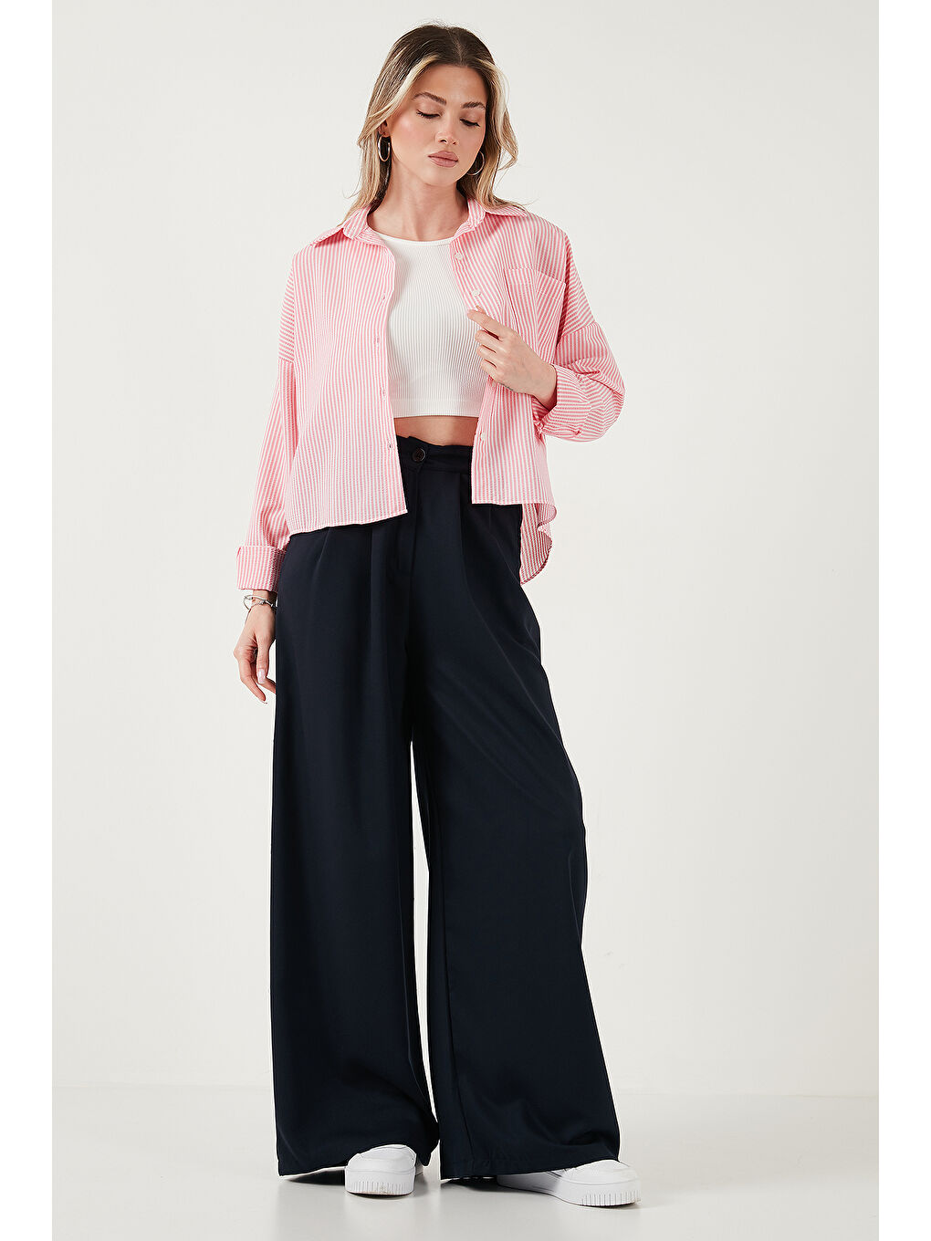 Lacivert Wide Leg Yüksek Bel Geniş Paça Palazzo Pantolon 5866290-4