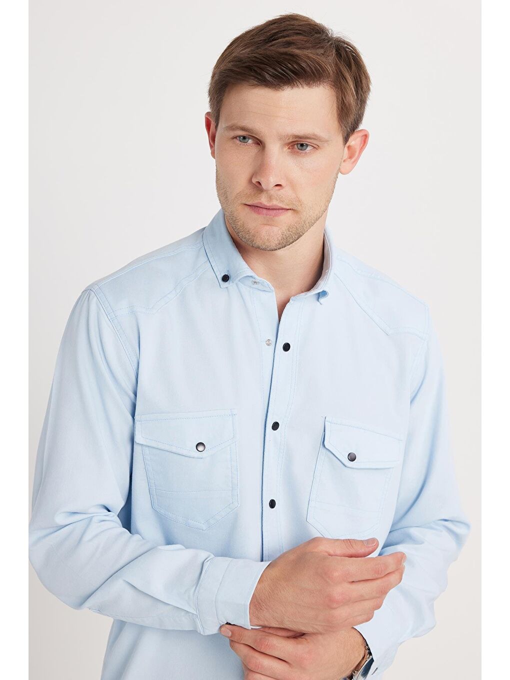 Mavi Regular Fit Rahat Kesim Çift Cepli Spor Yaka Denim Gömlek-1