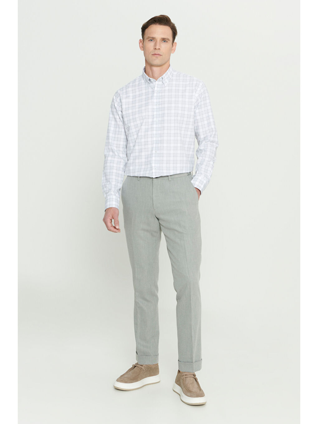 Erkek Haki Comfort Fit Rahat Kesim Yan Cepli Desenli Beli Lastikli Pantolon-1