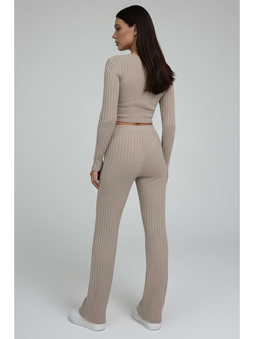 Zincirli Crop Pantolon Kaşkorse Takım Bej - 27995-BEJ-2