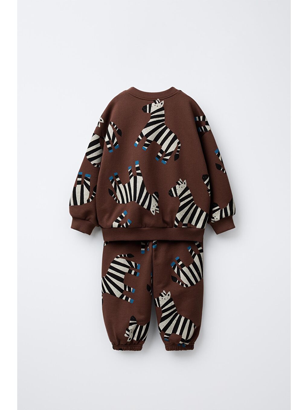 Erkek Çocuk Pamuklu Kahverengi Zebra Desenli Sweatshirt Ve Eşofman Altı Takım – Günlük Rahat Kombin-2