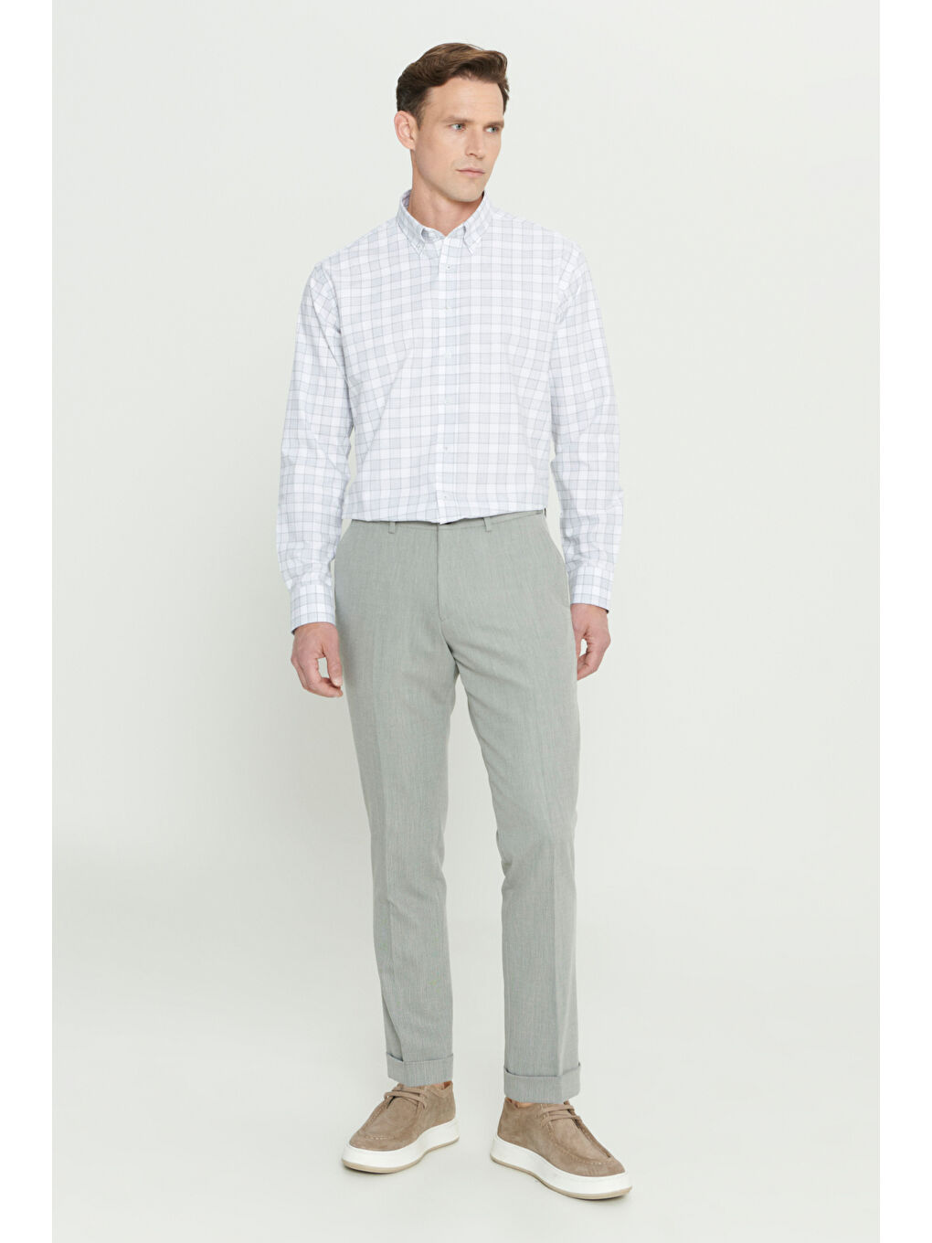 Erkek Haki Comfort Fit Rahat Kesim Yan Cepli Desenli Beli Lastikli Pantolon-2