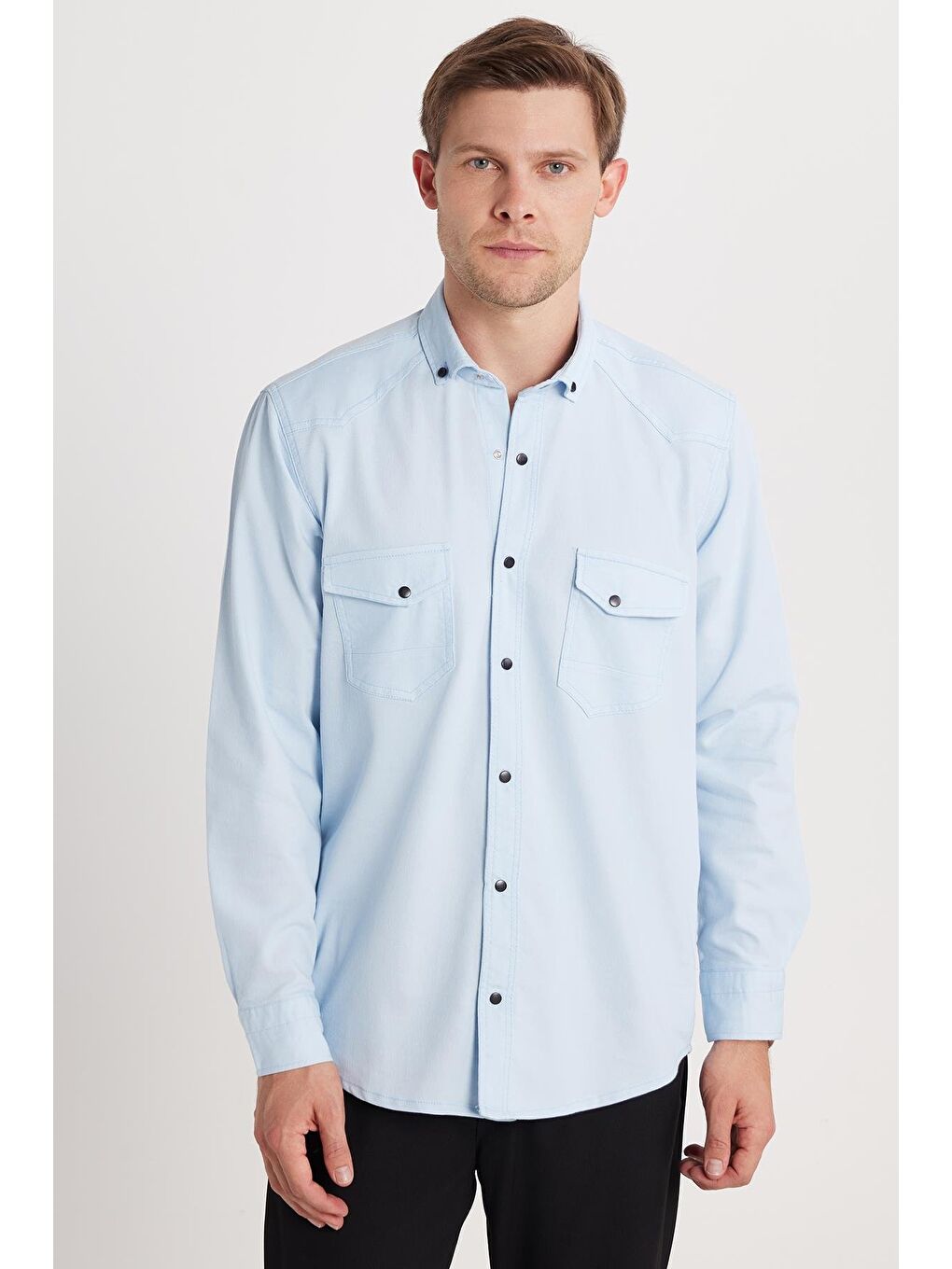 Mavi Regular Fit Rahat Kesim Çift Cepli Spor Yaka Denim Gömlek-3