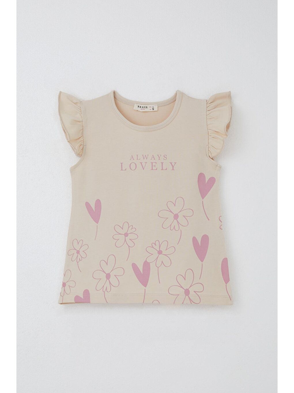 Kız Çocuk Kapri Taytlı Takım Sevgi Temalı Çiçek Baskılı Bej (3-4 Yaş)-4